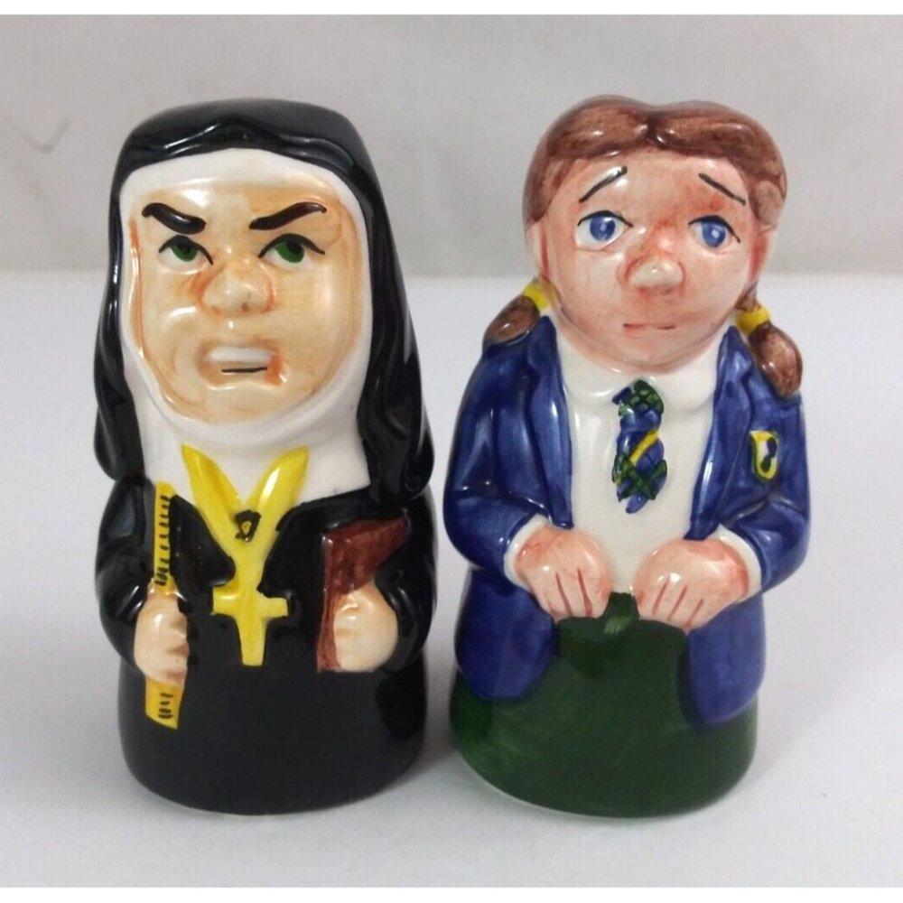 Vintage 1998 Catholic School Nun & Worried School Girl 4" Salt & Pepper Shakers